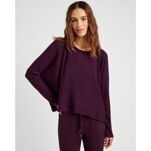 Splendid Women Purple Waffle Knit London Lounge Boxy Long Sleeve Top Size Mc